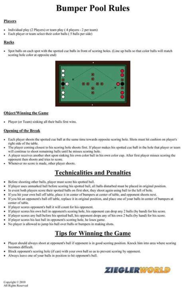 What are the rules for bumper pool?
